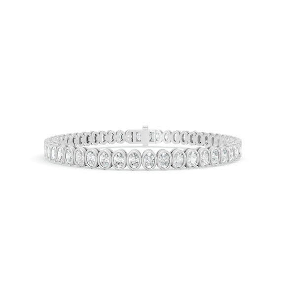 5.21 ctw Diamond Oval Bazzel Braclate 14K White Gold Tennis Bracelet - Picture 1 of 4